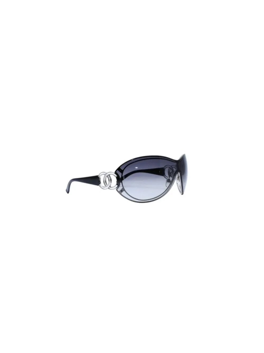 Chanel Shield Sunglasses Eyewear 125 CC Logo Black Silver
